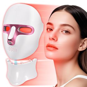 Red Light Therapy Face Mask and Neck Care Set: 7-color LED facial and neck light therapy device, wireless and rechargeable, with anti-aging