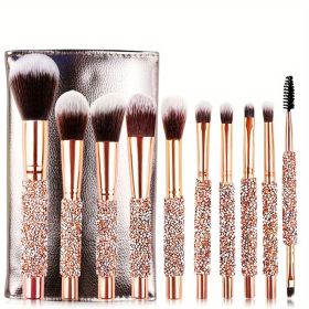 fa10Pcs Luxury Makeup Brush Set Diamond Rivet Handle Design Crystal Makeup Brush, For Face And Eye Makeup Brush Professional Foundation Concealer E (Option: Brown)